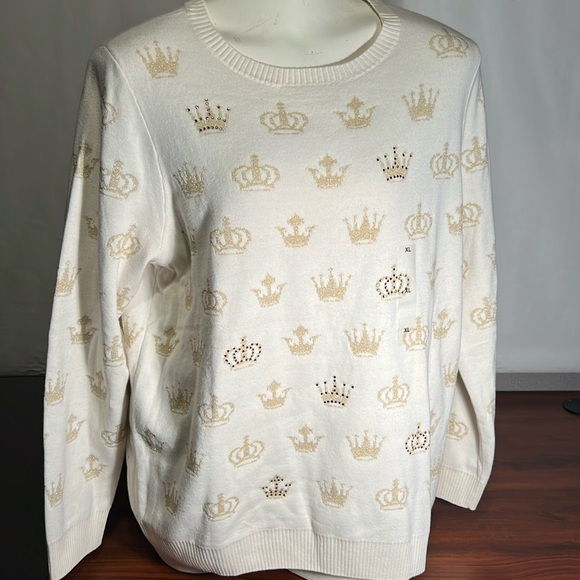 Charter Club, XL, NWT,gold thread, and rhinestone embellished sweater - Picture 1 of 10